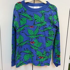 Hanna Andersson Dragon Pajama long sleeve top shirt - sz 6-7, 120cm, blue green